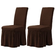 Subrtex 2/4PCS Dining Room Chair Covers Slipcovers with Skirt Jacquard Chair Slipcovers Furniture Protector,Set of 4,Chocolate