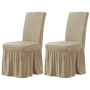 Subrtex 2/4PCS Dining Room Chair Covers Slipcovers with Skirt Jacquard Chair Slipcovers Furniture Protector,Set of 4,Oatmeal