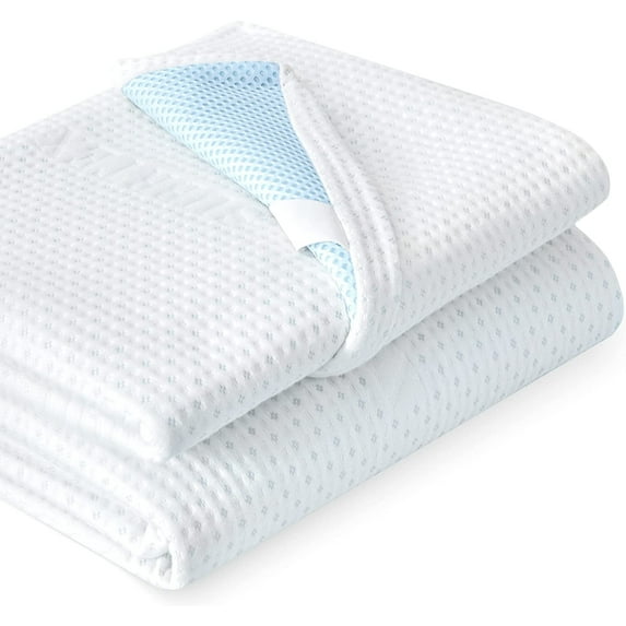 Subrtex 2 Inch Removable Cooling Mattress Topper Cover (Only Cover) with Adjustable Straps and Zipper (XL, White)