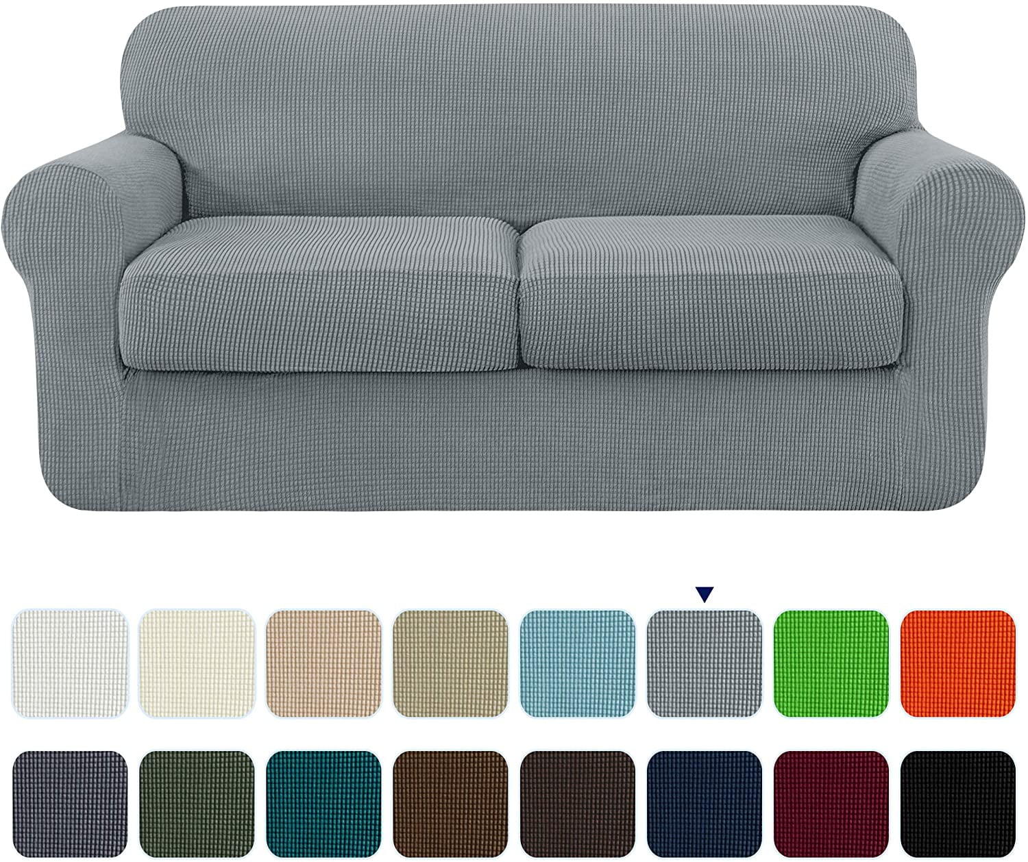 Subrtex 2-Piece High Spandex Textured Grid Sofa Slipcover,Separate Cushion Cover(Light Gray, Loveseat)