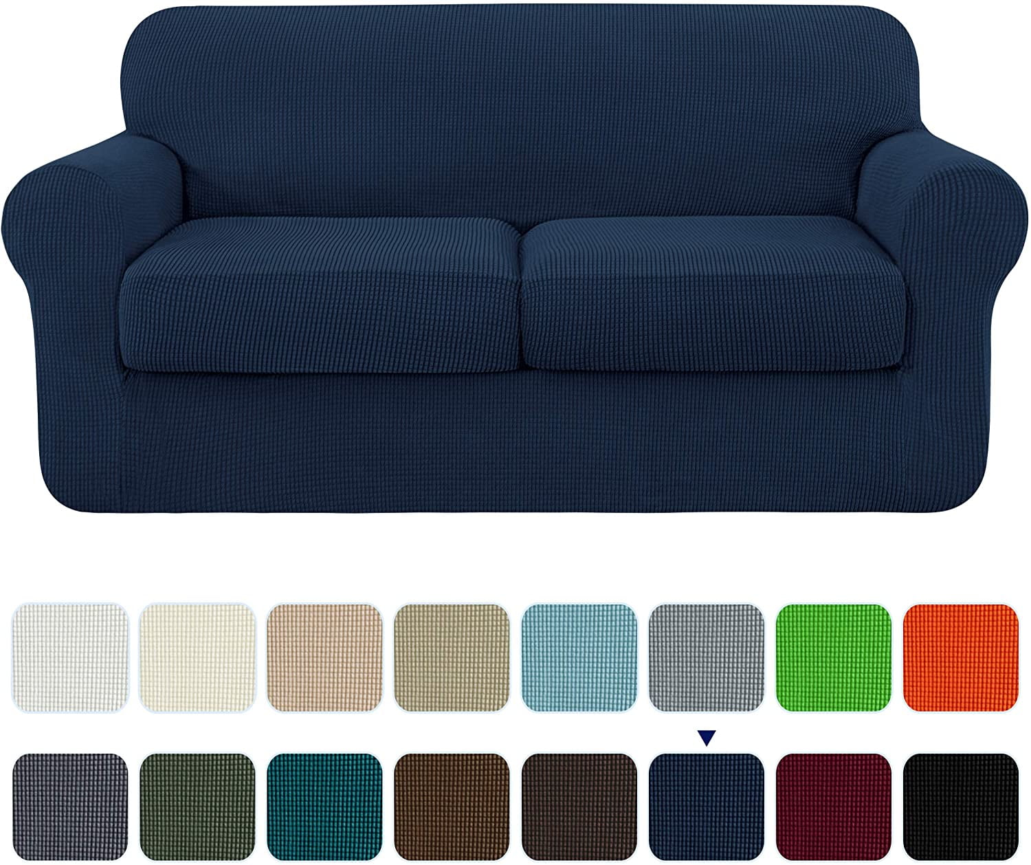Subrtex 2-Piece High Spandex Textured Grid Sofa Slipcover,Separate Cushion Cover(Navy, Loveseat)