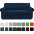 thumbnail image 1 of Subrtex 2-Piece High Spandex Textured Grid Sofa Slipcover,Separate Cushion Cover(Navy, Loveseat), 1 of 8