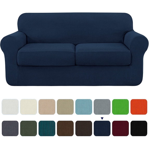 Subrtex 2-Piece High Spandex Textured Grid Sofa Slipcover,Separate Cushion Cover(Navy, Loveseat)