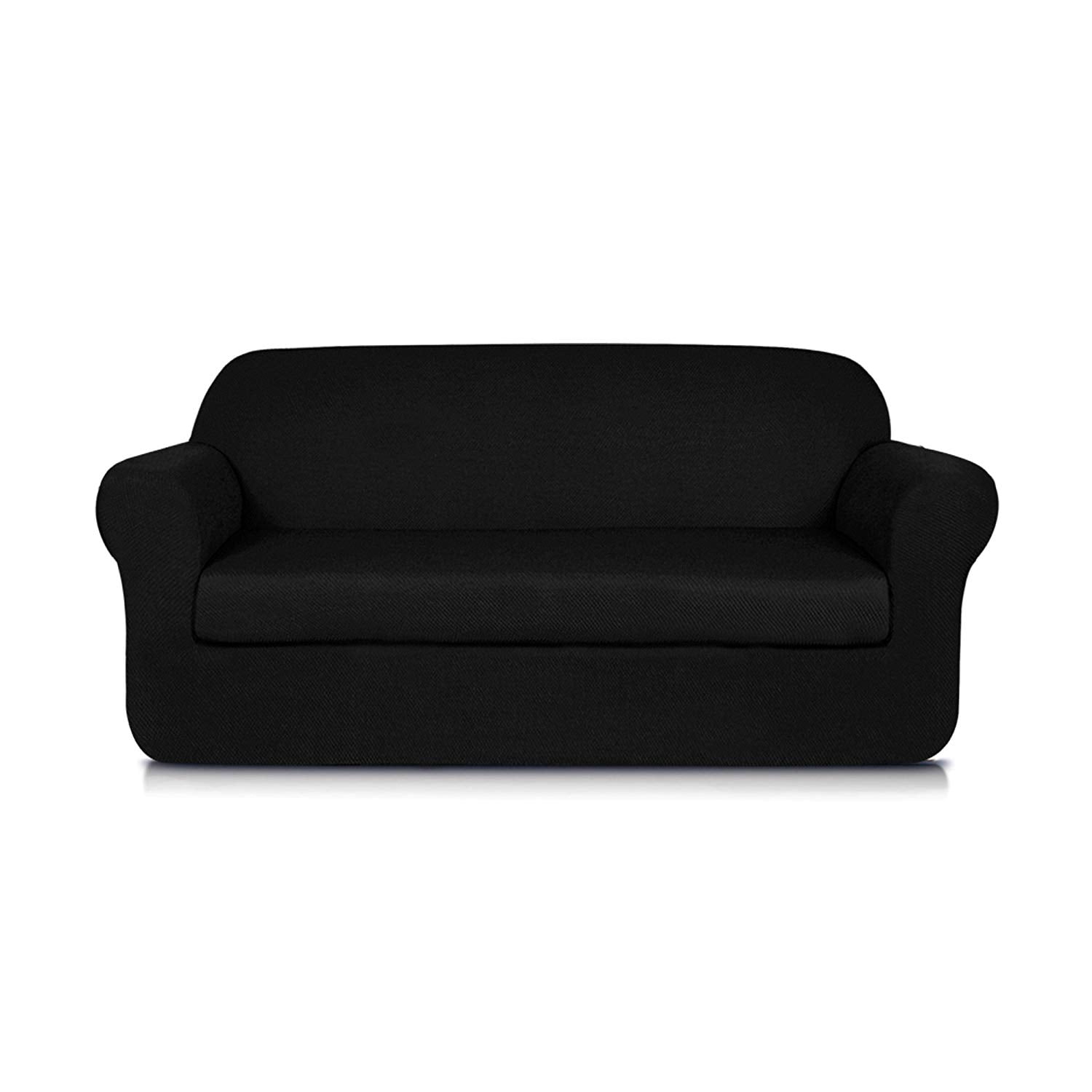 Subrtex 2-Piece Jacquard Spandex Stretch Couch Slipcovers,Loveseat,Black