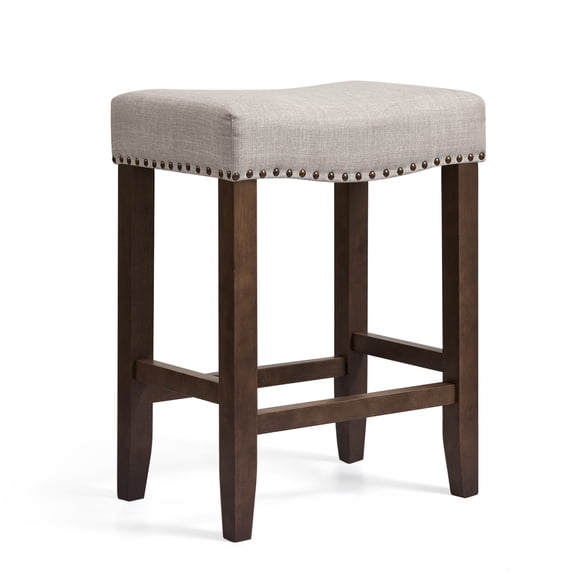 Subrtex 24" Backless Saddle Bar Stool, Wood Upholstered Counter Stool for Kitchen, Gray