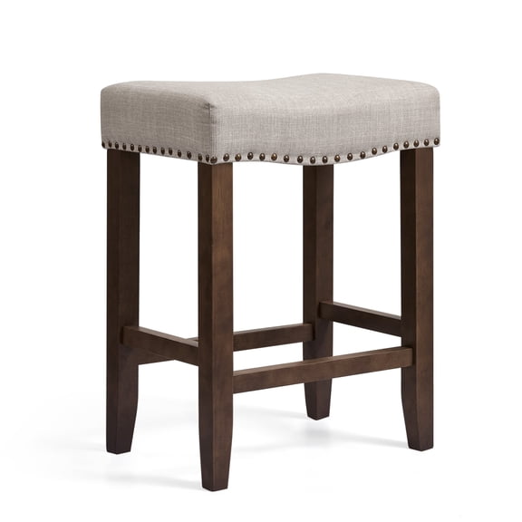 Subrtex 24" Backless Saddle Bar Stool, Wood Upholstered Counter Stool for Kitchen, Gray