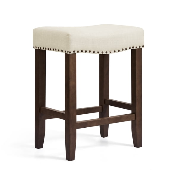 Subrtex 24" Backless Saddle Bar Stool, Wood Upholstered Counter Stool for Kitchen, Ivory