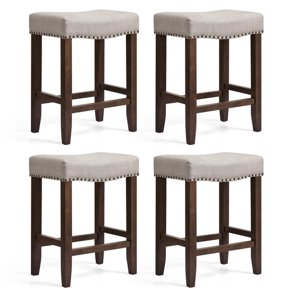 Subrtex 24" Backless Saddle Bar Stool, Wood Upholstered Counter Stool for Kitchen Set of 4, Gray