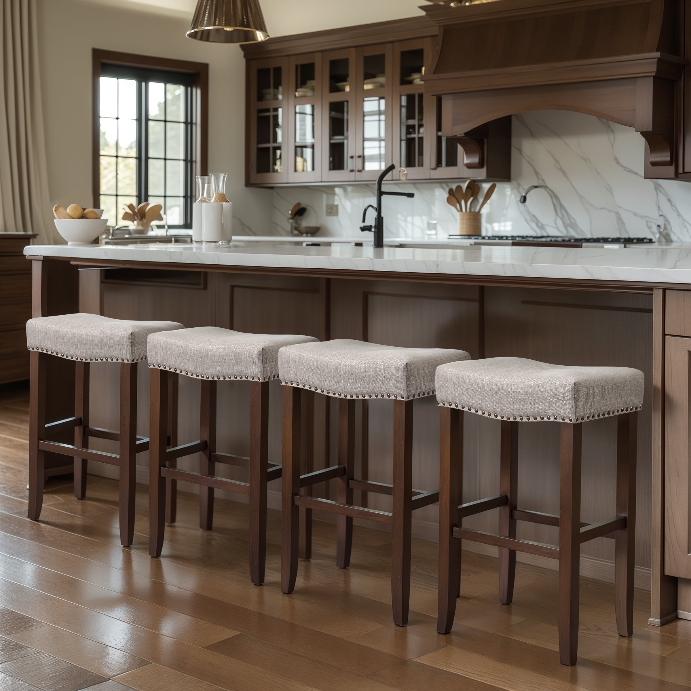 Subrtex 29" Backless Bar Stool, Wood Upholstered Counter Stool for Kitchen, 4PC, Gray
