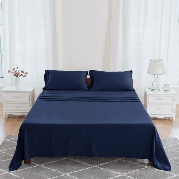 Subrtex 3-Piece 1600 Thread Count Microfiber Bed Sheet Set Super Soft with 40% Tencel and 60% Cotton (Twin XL, Navy)