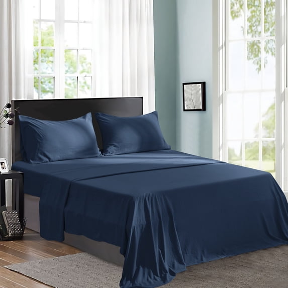 Subrtex 3-Piece Basic Bed Sheets Set, Deep Pocket Bedding Essentials for Home Bedroom, Hotel, Travel and Hospital (Twin, Navy)