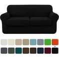 thumbnail image 1 of Subrtex 3-Piece High Spandex Textured Grid Sofa Slipcover, Separate Cushion Cover(Black, Loveseat), 1 of 8
