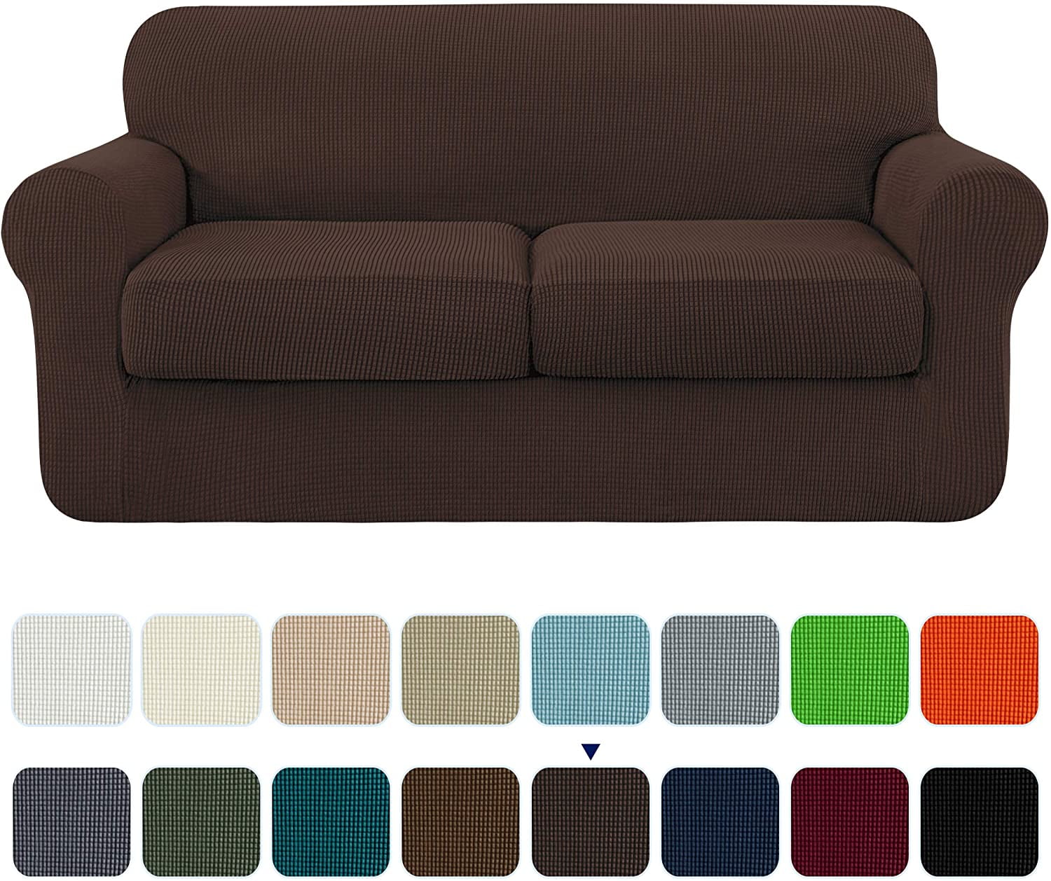Subrtex 3-Piece High Spandex Textured Grid Sofa Slipcover, Separate Cushion Cover(Chocolate, Loveseat)