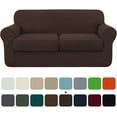 thumbnail image 1 of Subrtex 3-Piece High Spandex Textured Grid Sofa Slipcover, Separate Cushion Cover(Chocolate, Loveseat), 1 of 8