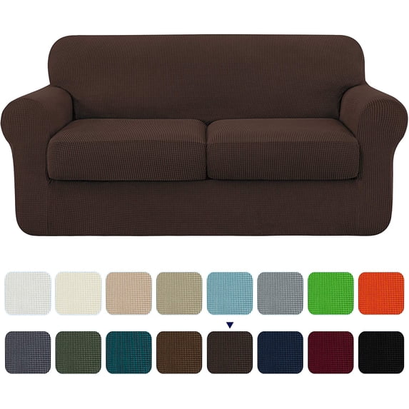 Subrtex 3-Piece High Spandex Textured Grid Sofa Slipcover, Separate Cushion Cover(Chocolate, Loveseat)