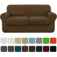 thumbnail image 1 of Subrtex 3-Piece High Spandex Textured Grid Sofa Slipcover, Separate Cushion Cover(Coffee, Loveseat), 1 of 8