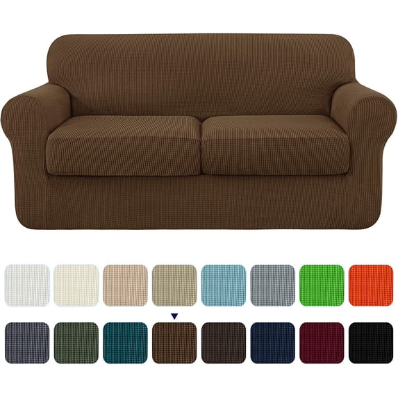 Subrtex 3-Piece High Spandex Textured Grid Sofa Slipcover, Separate Cushion Cover(Coffee, Loveseat)