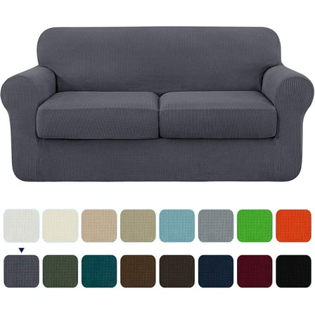 Subrtex 3-Piece High Spandex Textured Grid Sofa Slipcover, Separate Cushion Cover(Gray, Loveseat)