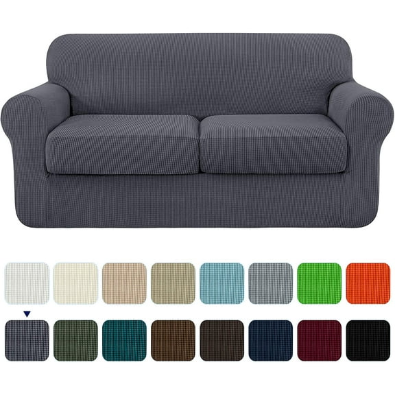 Subrtex 3-Piece High Spandex Textured Grid Sofa Slipcover, Separate Cushion Cover(Gray, Loveseat)