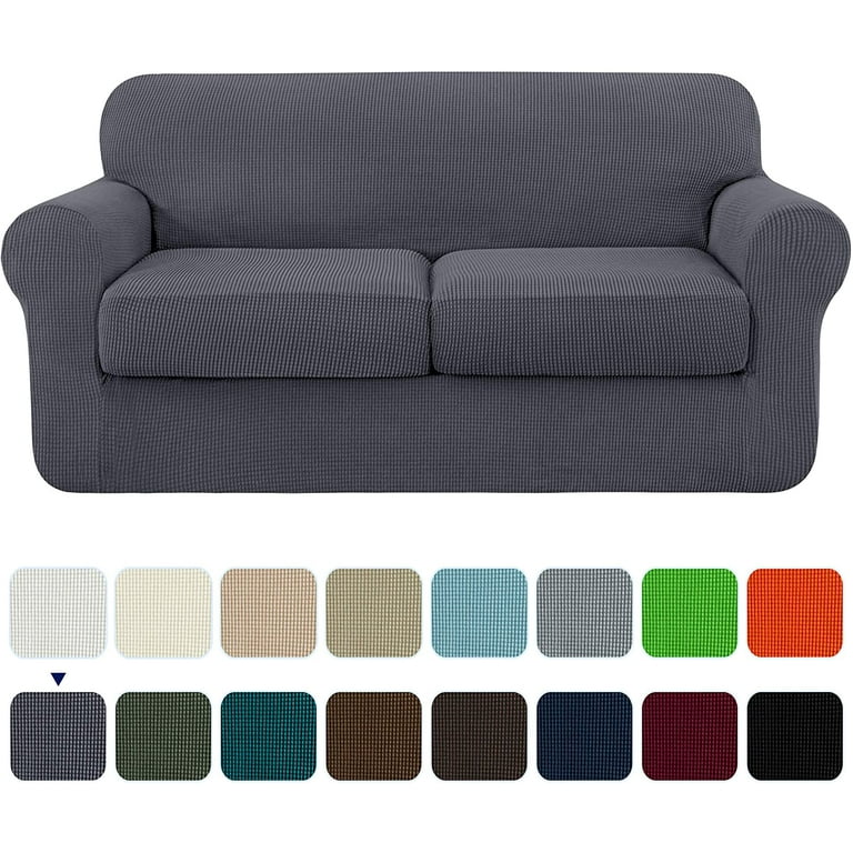 Subrtex 3 Piece Stretch Loveseat Slipcover with Separate Cushion Cover Gray Walmart