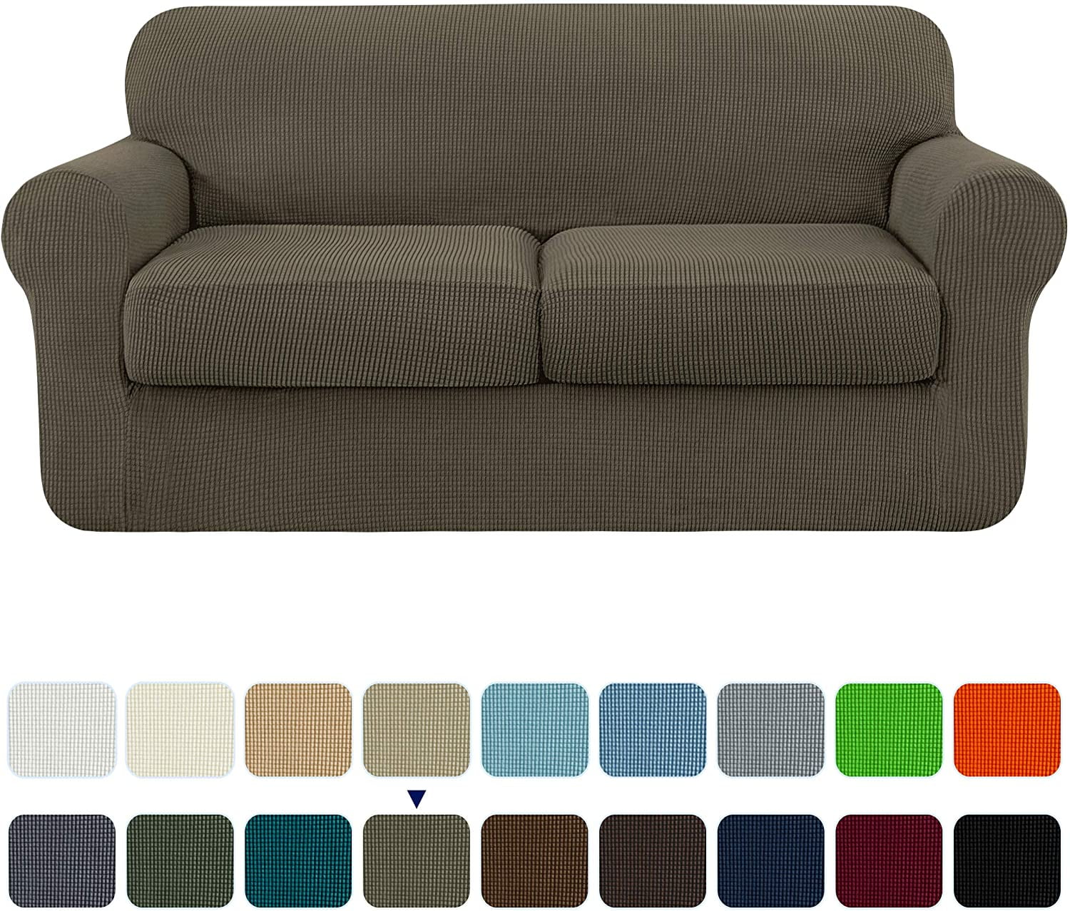 Subrtex 3-Piece High Spandex Textured Grid Sofa Slipcover, Separate Cushion Cover (Olive Green, Loveseat)