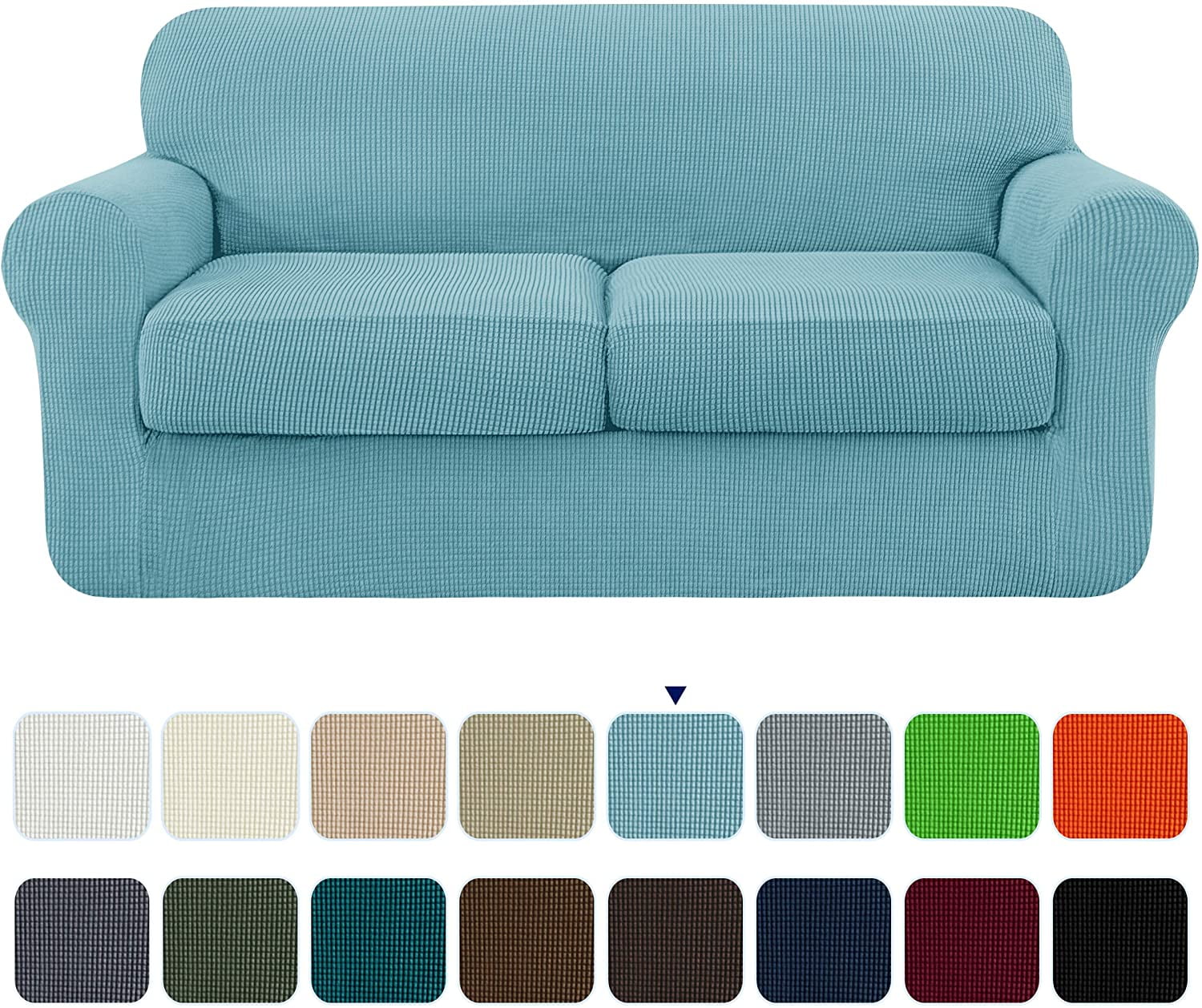 Subrtex 3-Piece High Spandex Textured Grid Sofa Slipcover, Separate Cushion Cover(Steel Blue, Loveseat)