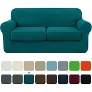 Subrtex 3-Piece High Spandex Textured Grid Sofa Slipcover, Separate Cushion Cover(Turquoise, Loveseat)