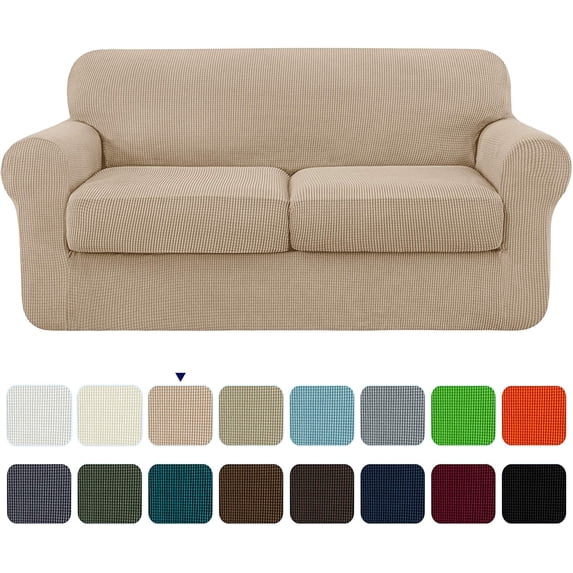 Subrtex 3-Piece Stretch Textured Grid Sofa Cover Slipcover,Separate Cushion Cover(Camel, Loveseat)