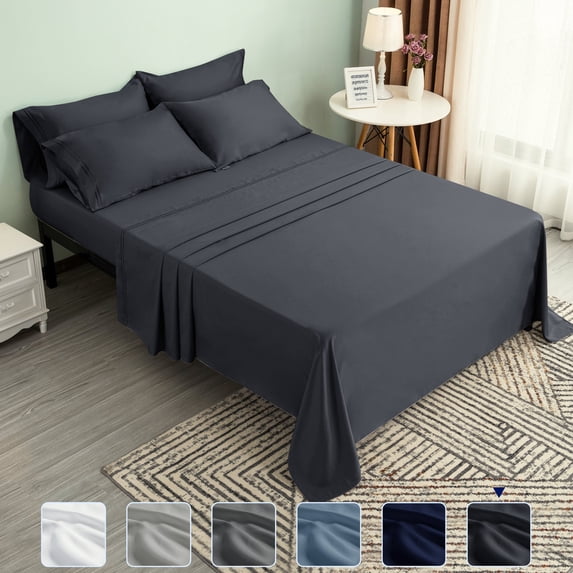 Subrtex 300 Thread Count Cotton and Tencil Bed Sheet Sets Wrinkle Resistant (Full, Dark Gray)