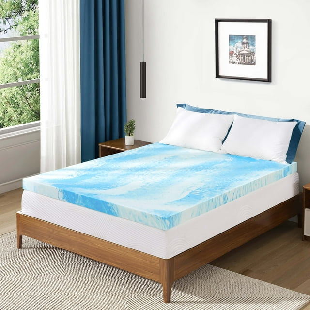 Subrtex 4" Mattress Topper Queen Memory Foam Pad in a Box Wave Pattern