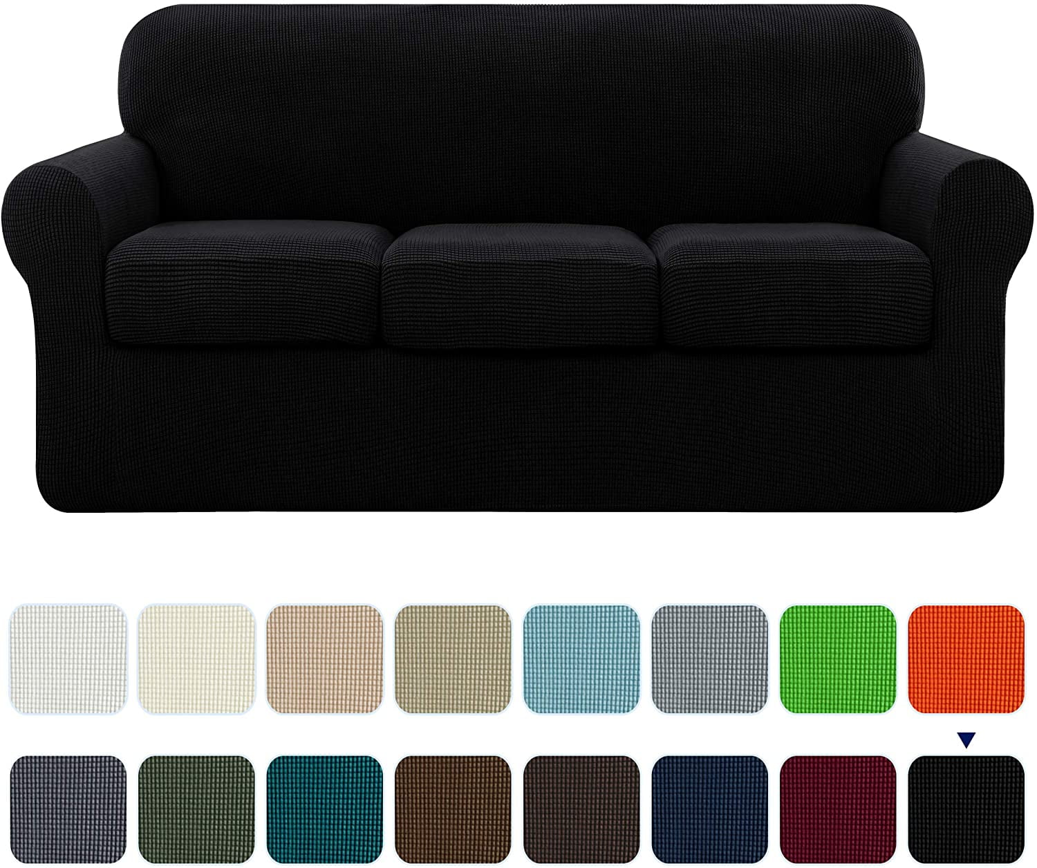 Subrtex 4-Piece Stretch Textured Grid Sofa Cover Slipcover,Separate Cushion Cover(Black, Sofa)