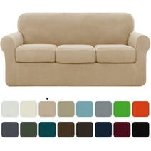 Subrtex 4-Piece Stretch Textured Grid Sofa Cover Slipcover,Separate Cushion Cover(Camel, Sofa)