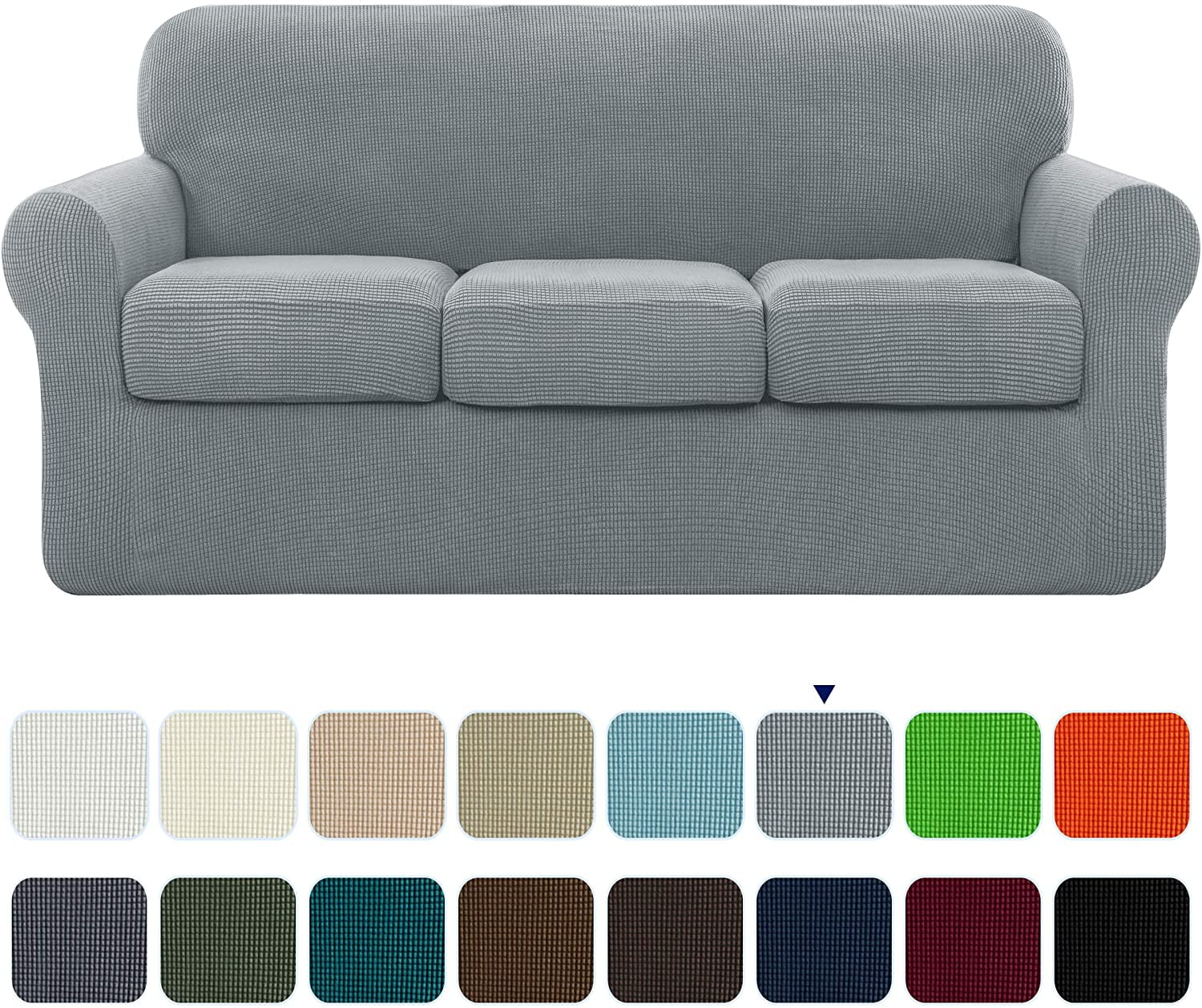 Light Gray Textured Grid Stretch Sofa Cover with Separate Cushion Covers
