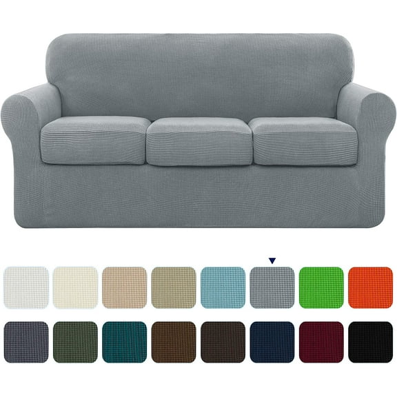 Subrtex 4-Piece Stretch Textured Grid Sofa Cover Slipcover,Separate Cushion Cover(Light Gray, Sofa)