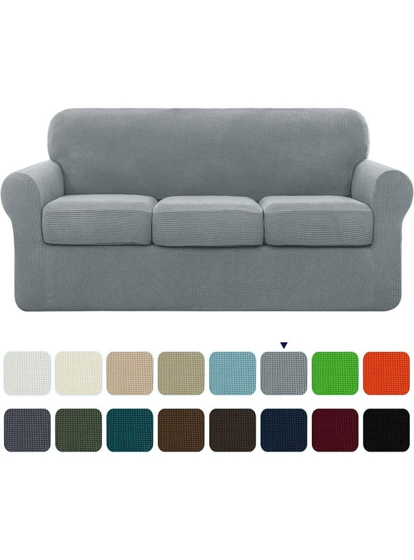 Subrtex 4-Piece Stretch Textured Grid Sofa Cover Slipcover,Separate Cushion Cover(Light Gray, Sofa)