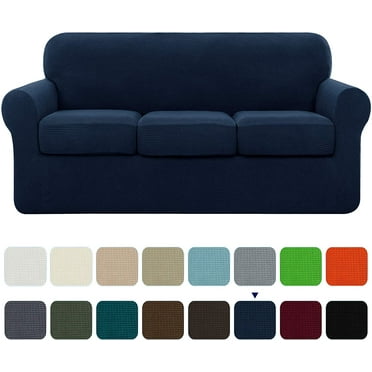 Subrtex 4-Piece Stretch Textured Grid Sofa Cover Slipcover,Separate Cushion Cover(Navy, Sofa)