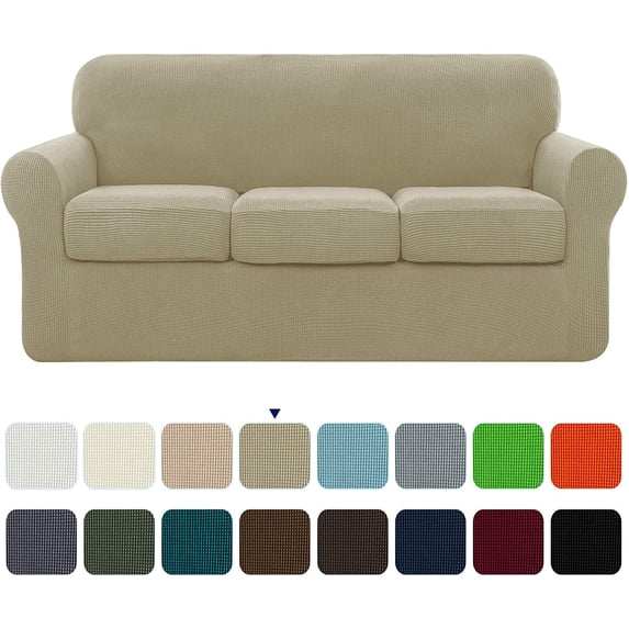 Subrtex 4-Piece Stretch Textured Grid Sofa Cover Slipcover,Separate Cushion Cover(Sand, Sofa)