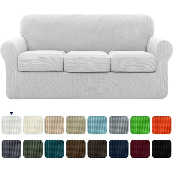 Subrtex 4-Piece Stretch Textured Grid Sofa Cover Slipcover,Separate Cushion Cover(White, Sofa)