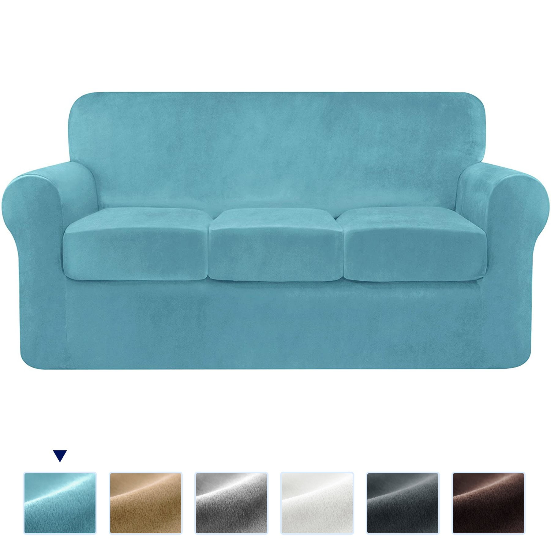 Subrtex 4-Piece Velvet High Stretch Sofa Cover Slipcover, Separate Cushion Covers(Blue, Sofa)