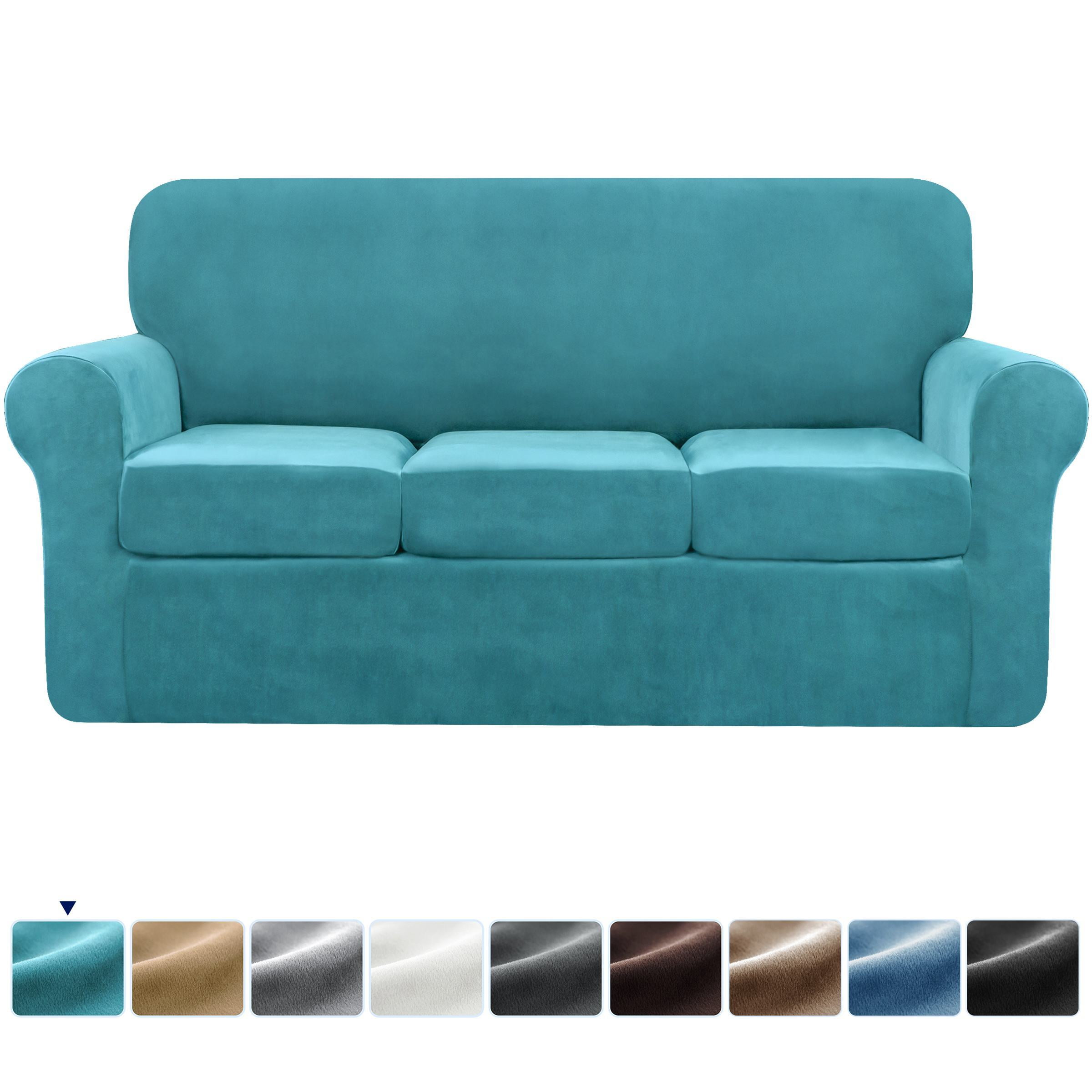 Subrtex 4Piece Velvet Plush Stretchy Sofa Slipcover with Separate