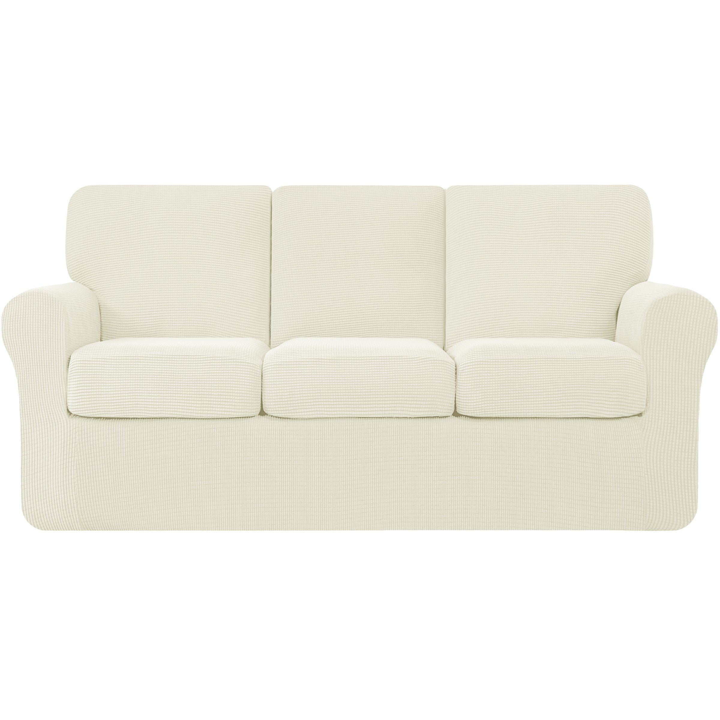 Subrtex Stretch Sofa Slipcover Set with Cushion Covers, 7-Piece Couch Protector, Ivory - Walmart.com