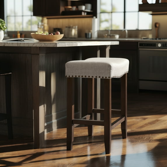 Subrtex 24" Saddle Backless Bar Stool, Upholstered Wood Counter Height Stool for Kitchen, Gray