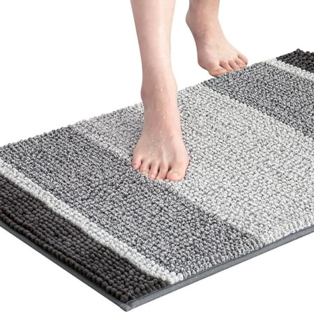 Subrtex Bathroom Rugs Chenille Plush Bath Mat Water Absorbent,16"x24", Gray