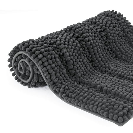 Subrtex Bathroom Rugs Non-Slip Chenille Soft Striped Plush Bath Mat (Gray, 16"x24"+20"x32")