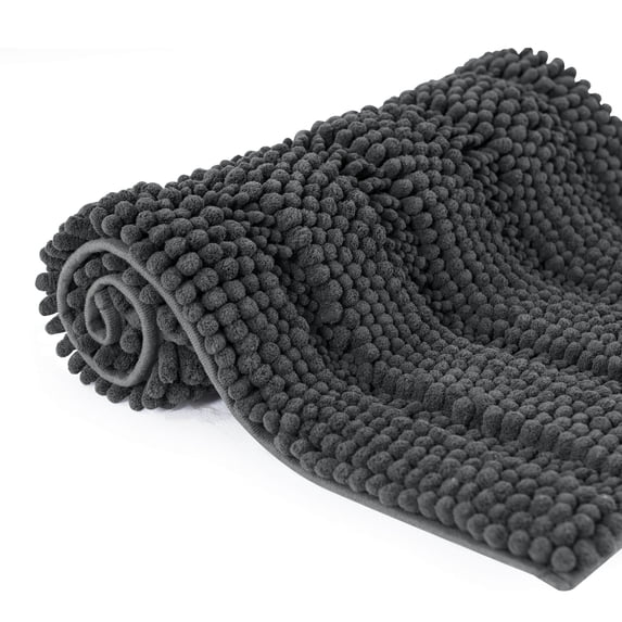 Subrtex Bathroom Rugs Non-Slip Chenille Soft Striped Plush Bath Mat (Gray, 20"x32")