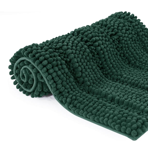 Subrtex Bathroom Rugs Non-Slip Chenille Soft Striped Plush Bath Mat (Green, 16"x24"+20"x32")