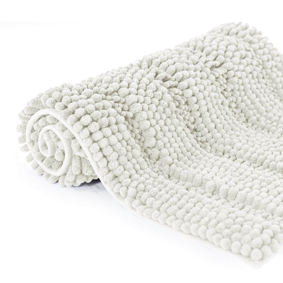 Subrtex Bathroom Rugs Non-Slip Chenille Soft Striped Plush Bath Mat (Ivory, 16"x24")