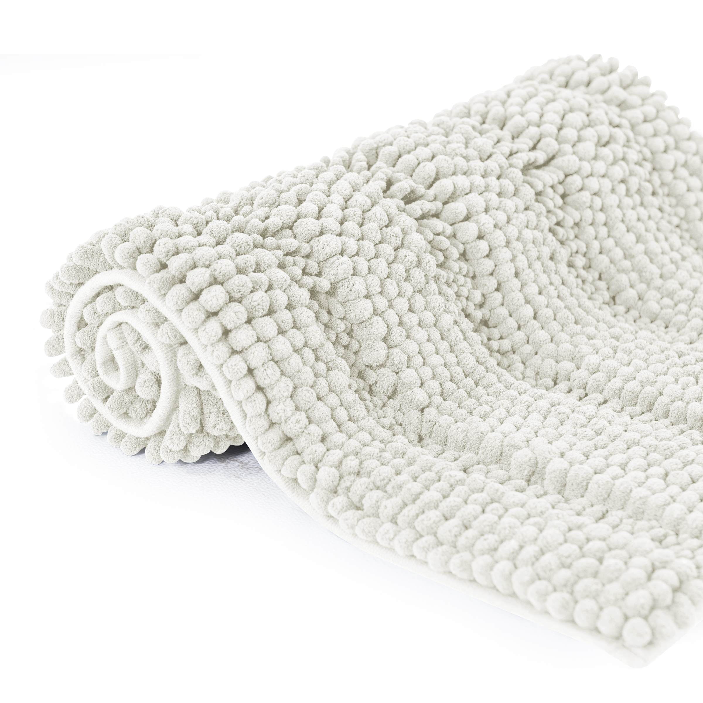 Subrtex Bathroom Rugs Non-Slip Chenille Soft Striped Plush Bath Mat (Ivory, 20"x32")