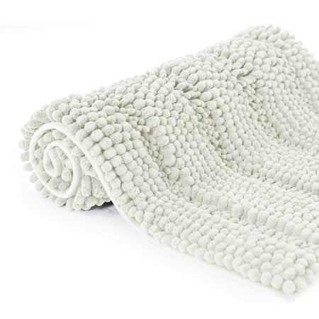 Subrtex Bathroom Rugs Non-Slip Chenille Soft Striped Plush Bath Mat (Ivory, 20"x32")