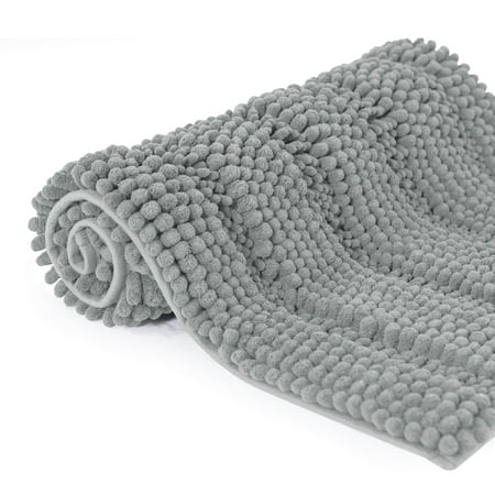 Subrtex Bathroom Rugs Non-Slip Chenille Soft Striped Plush Bath Mat (Light Gray, 16"x24")